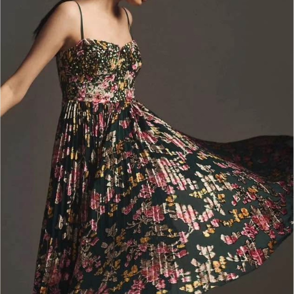 Anthropologie Floral Print Spaghetti Strap Dress